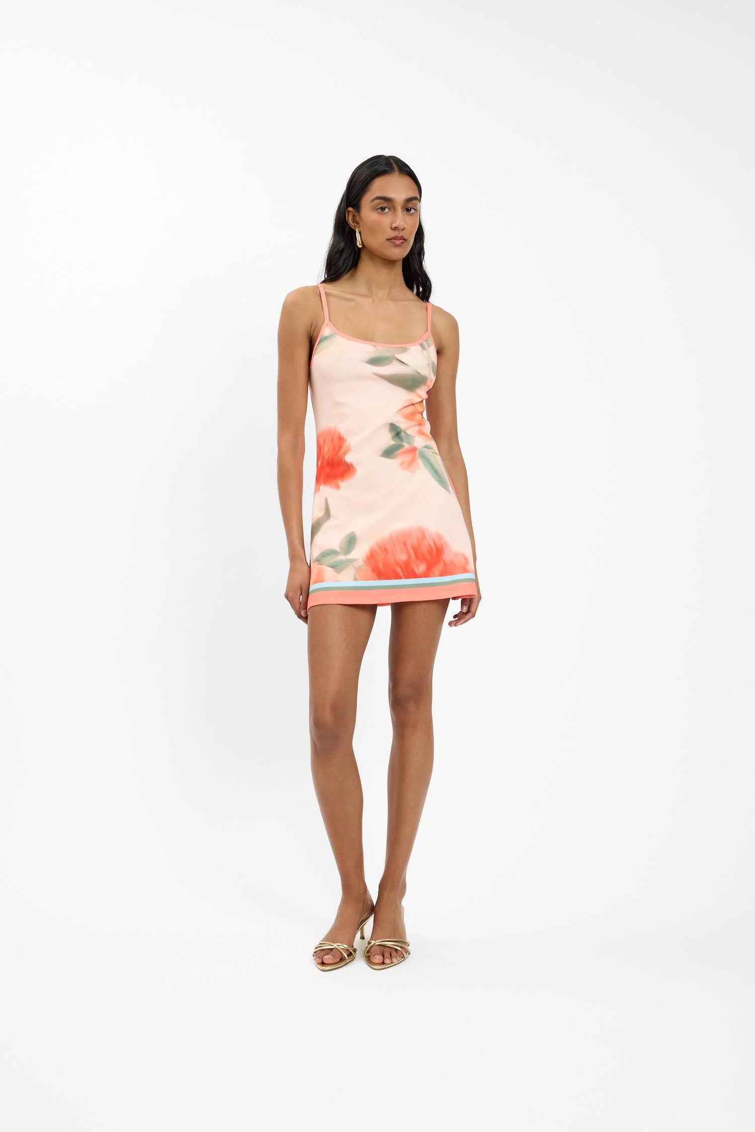 PEACH FLORAL FITTED MINI DRESS
