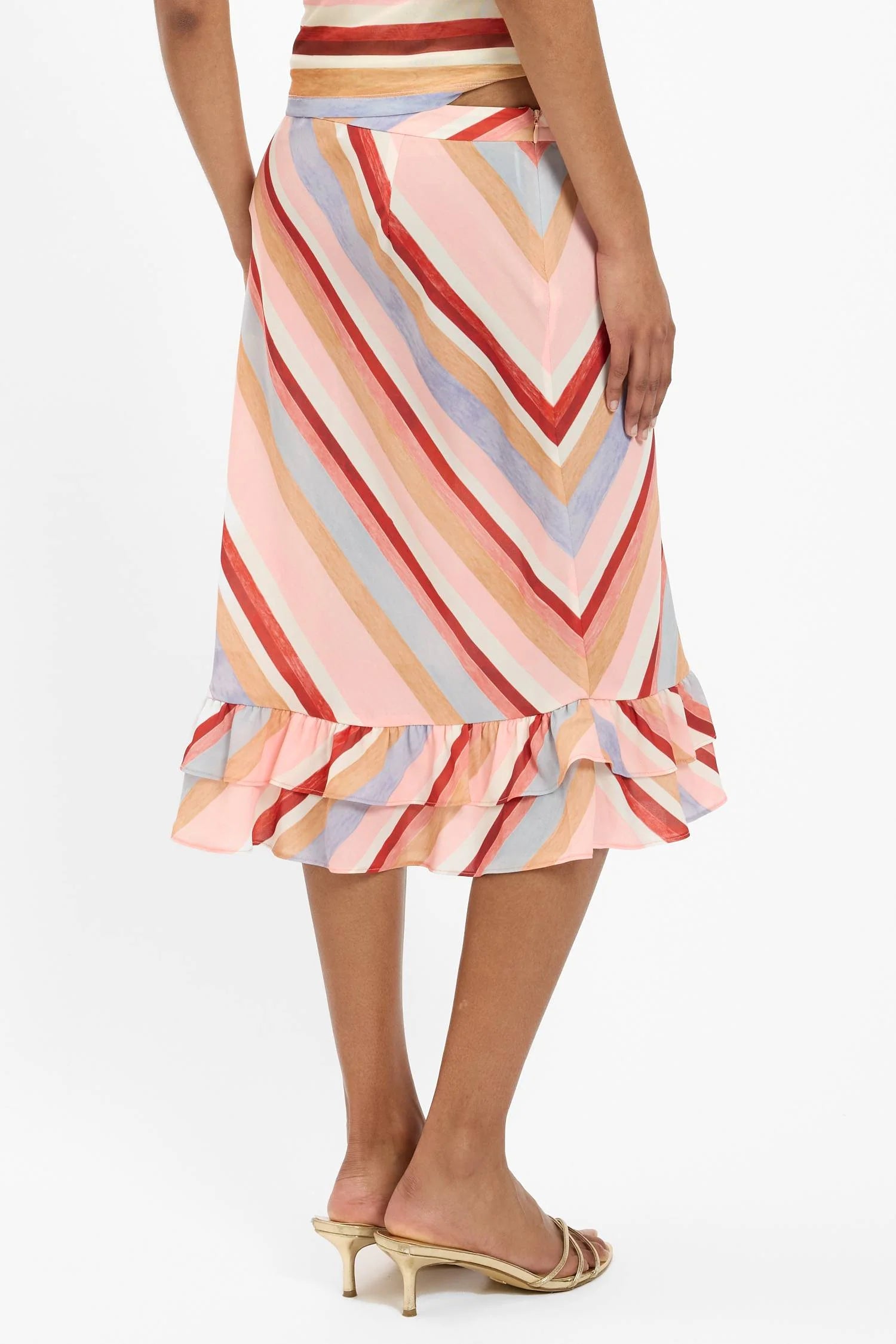 BLUSH STRIPE FRILL MIDI SKIRT