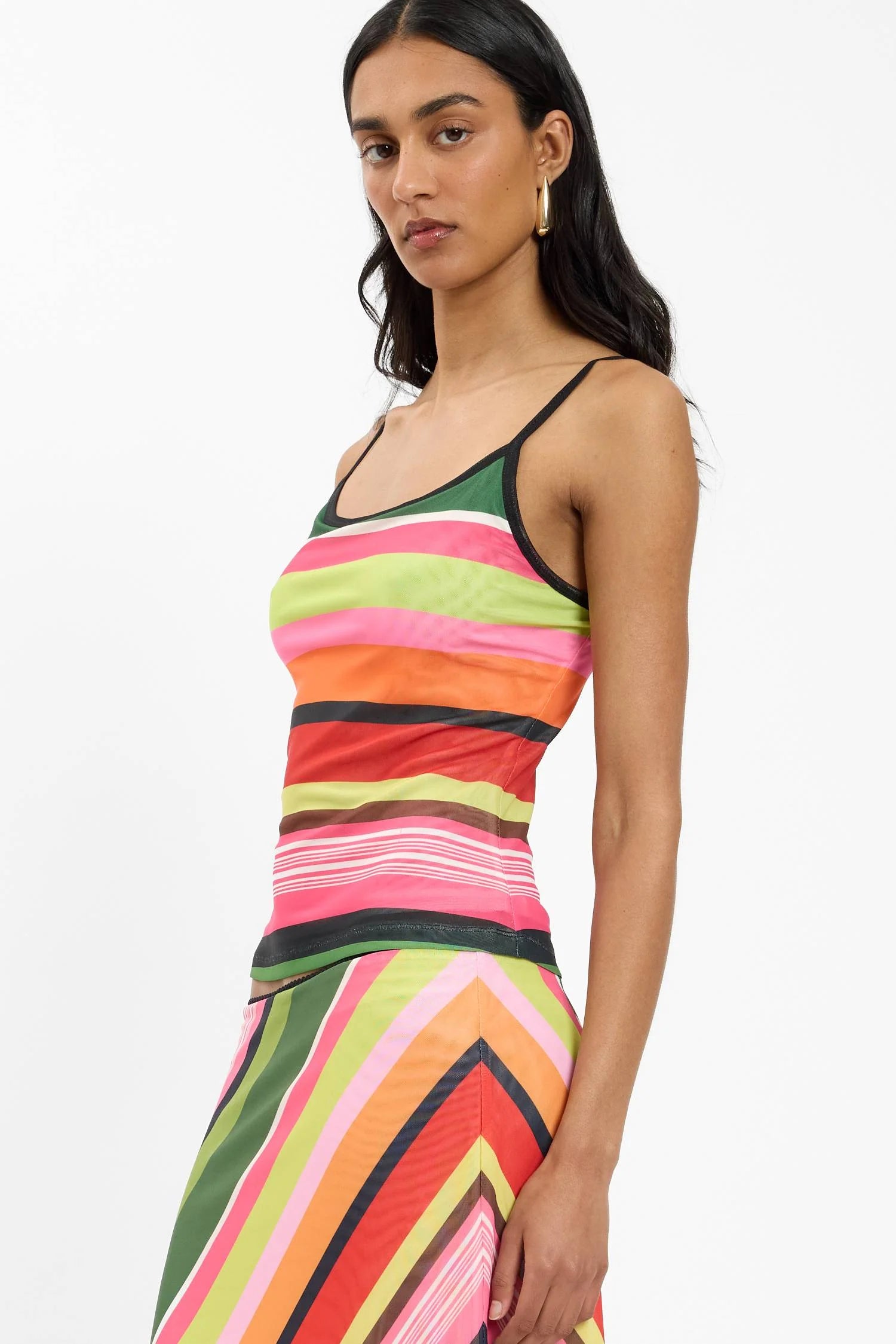 EMERALD STRIPE MESH CAMISOLE