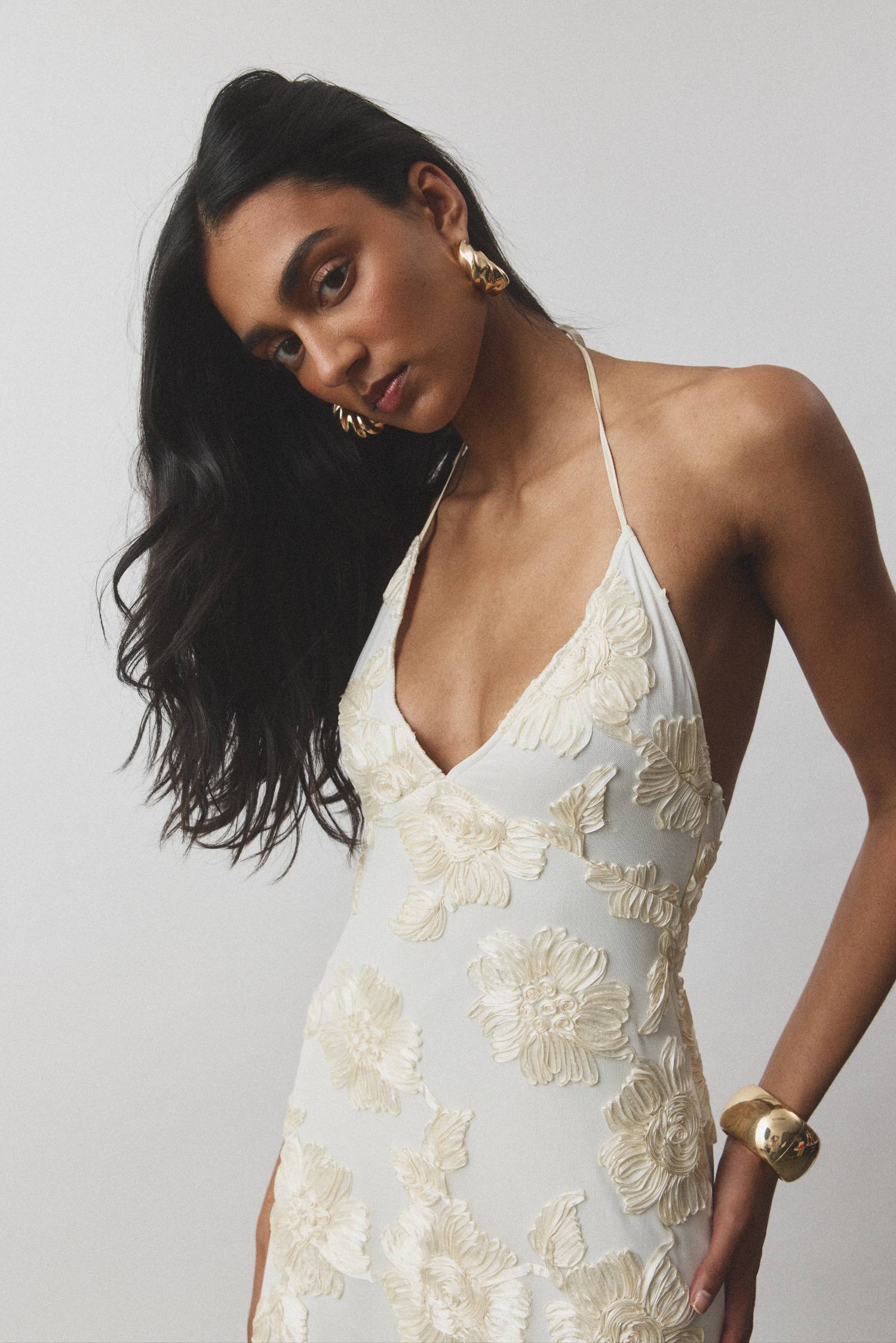 EMBELLISHED HALTER MAXI DRESS