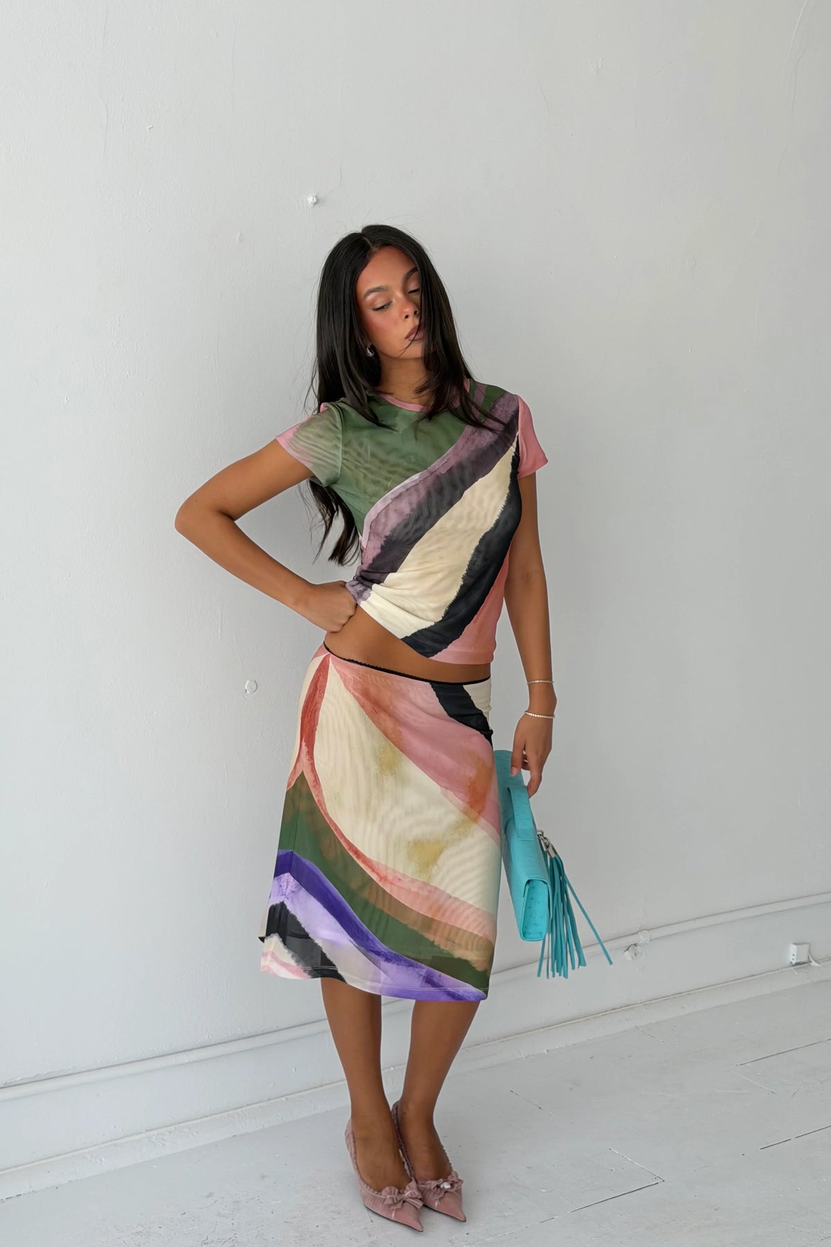 MIDI SKIRT MESH - WAVE