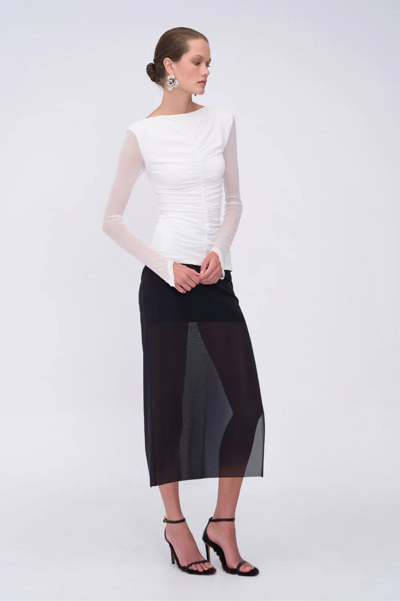 CHRISTY MESH RUCHED LS TOP