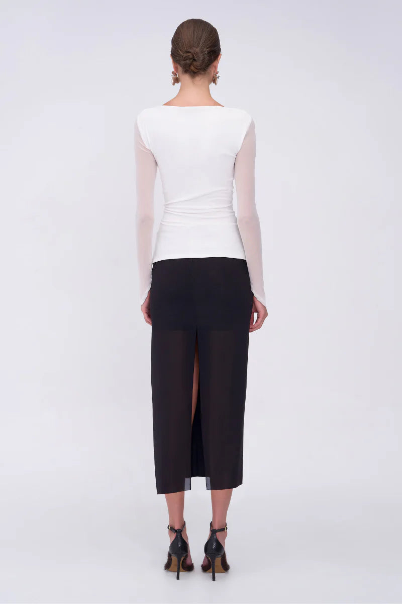 CHRISTY MESH RUCHED LS TOP
