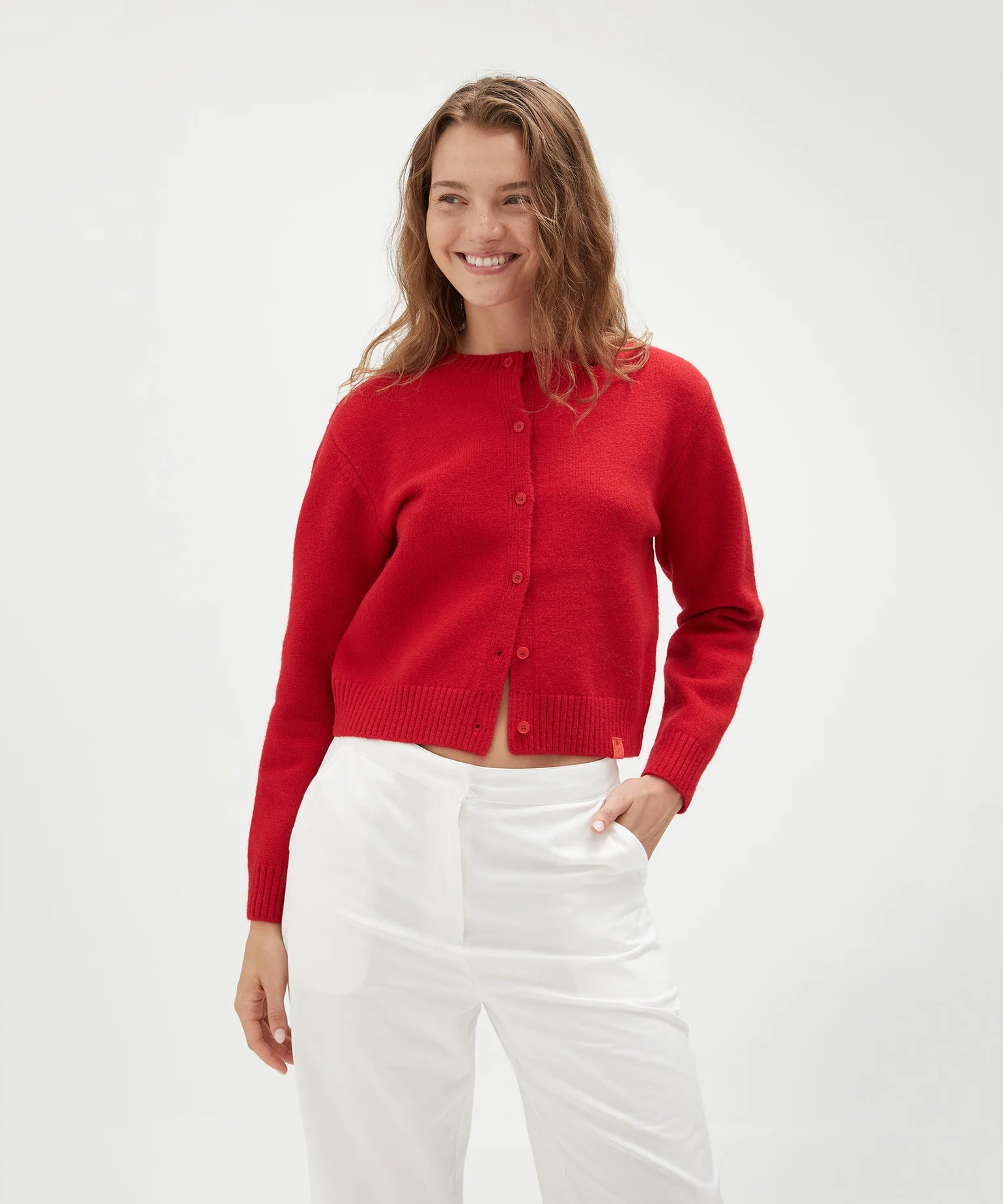 CREW NECK CARDIGAN RED
