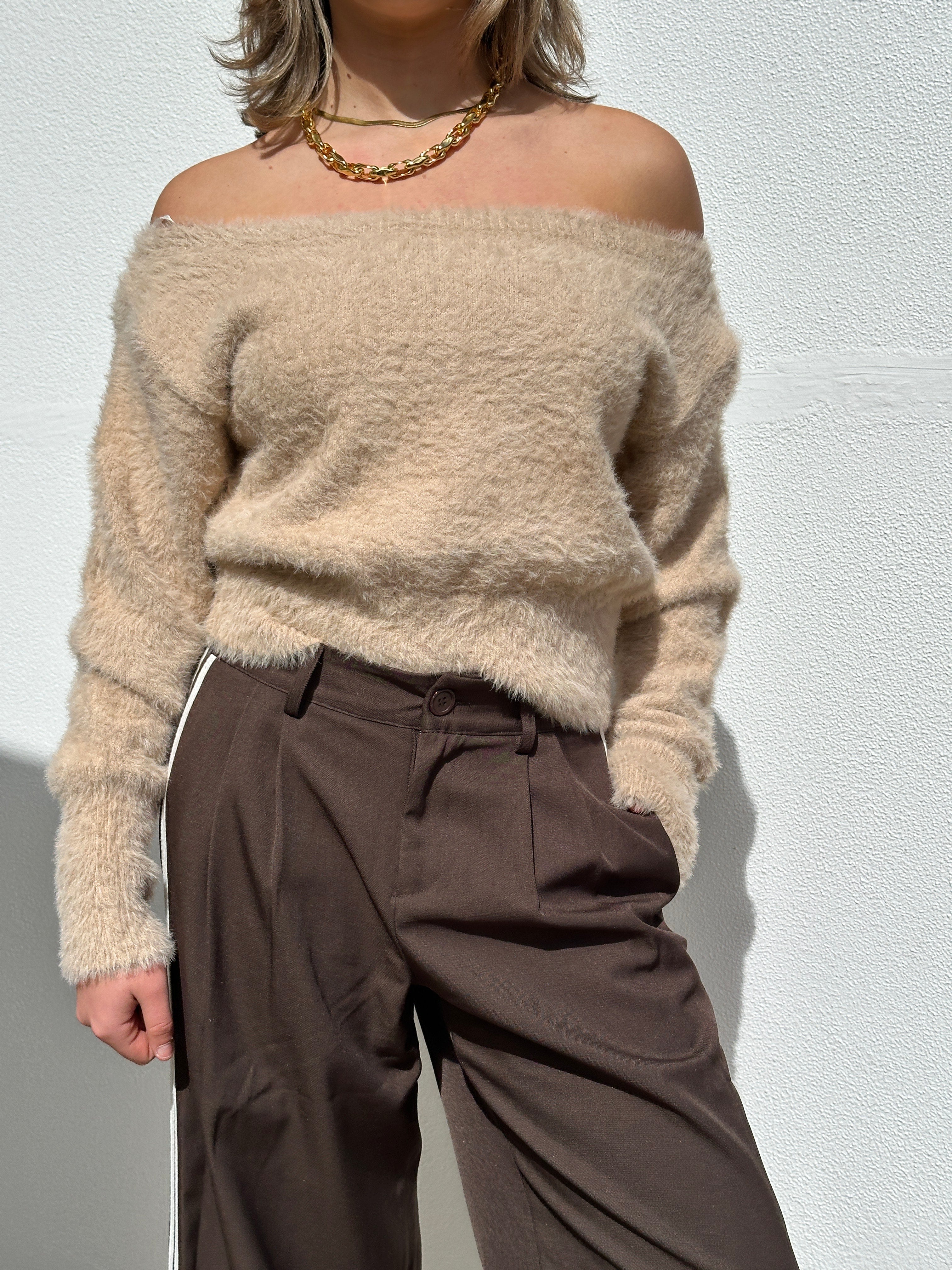 FLUFFY OFF SHOULDER KNIT
