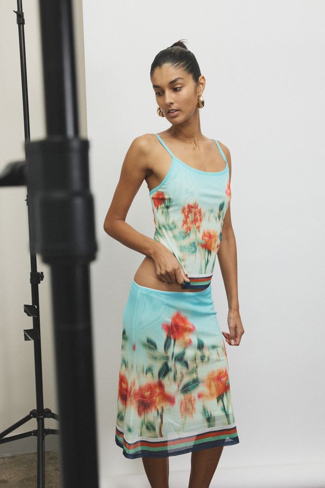 BABY BLUE MIDI MESH SKIRT