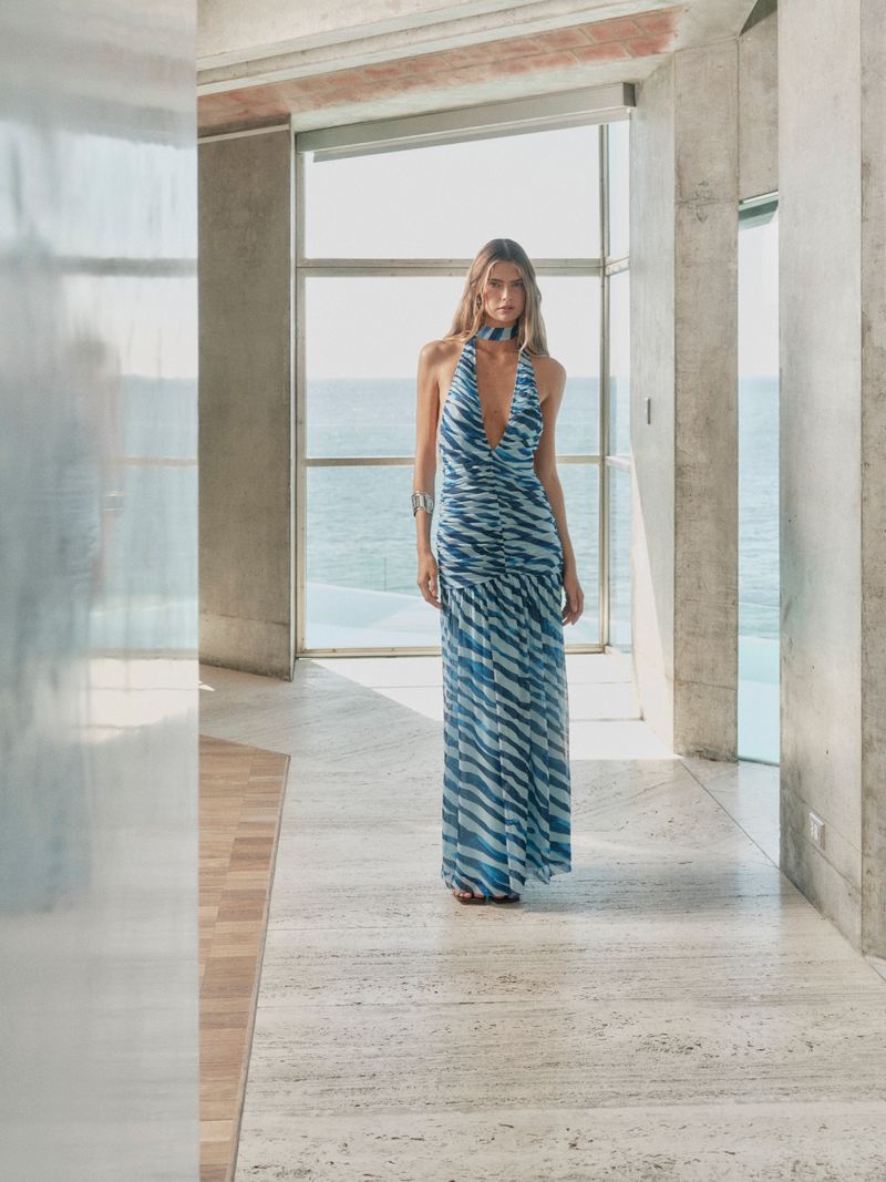 ALEKS ZEBRA HALTER MAXI DRESS