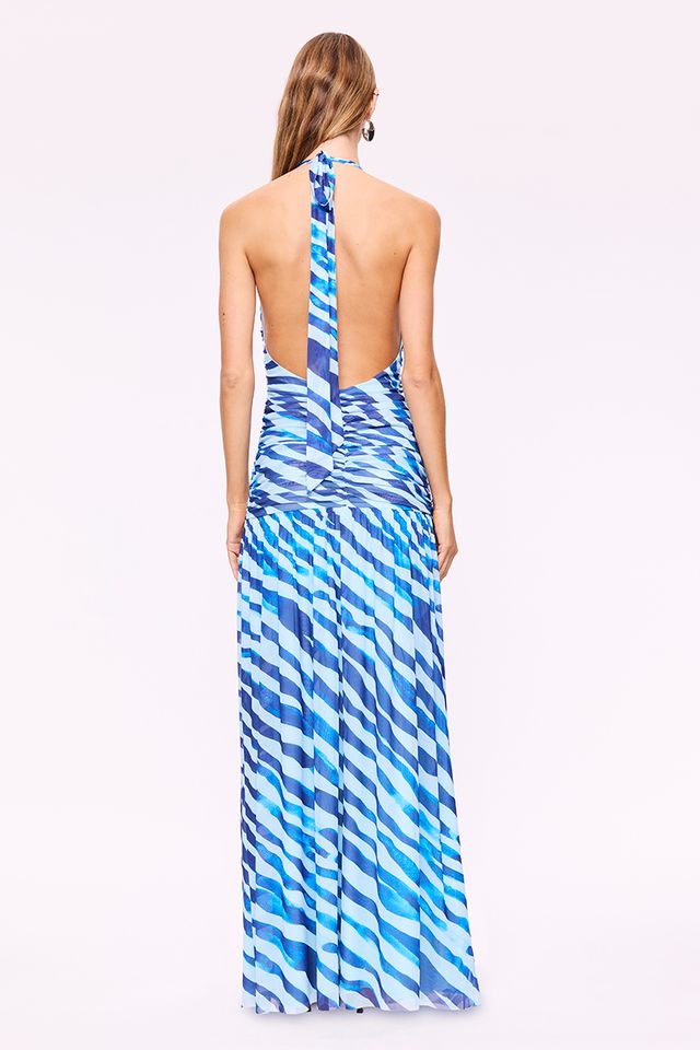 ALEKS ZEBRA HALTER MAXI DRESS