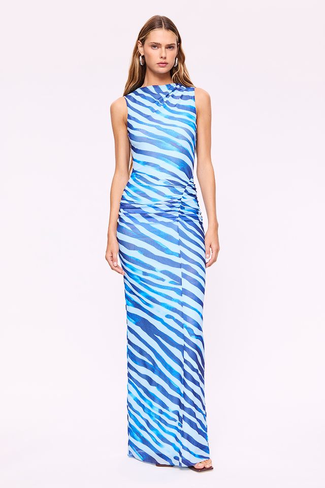 ALEKS ZEBRA SLEEVELESS MAXI DRESS