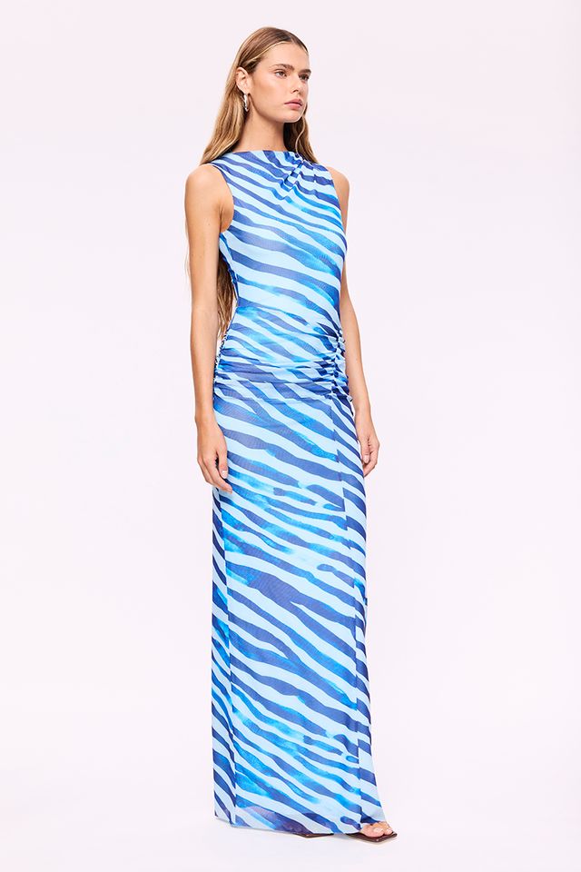ALEKS ZEBRA SLEEVELESS MAXI DRESS