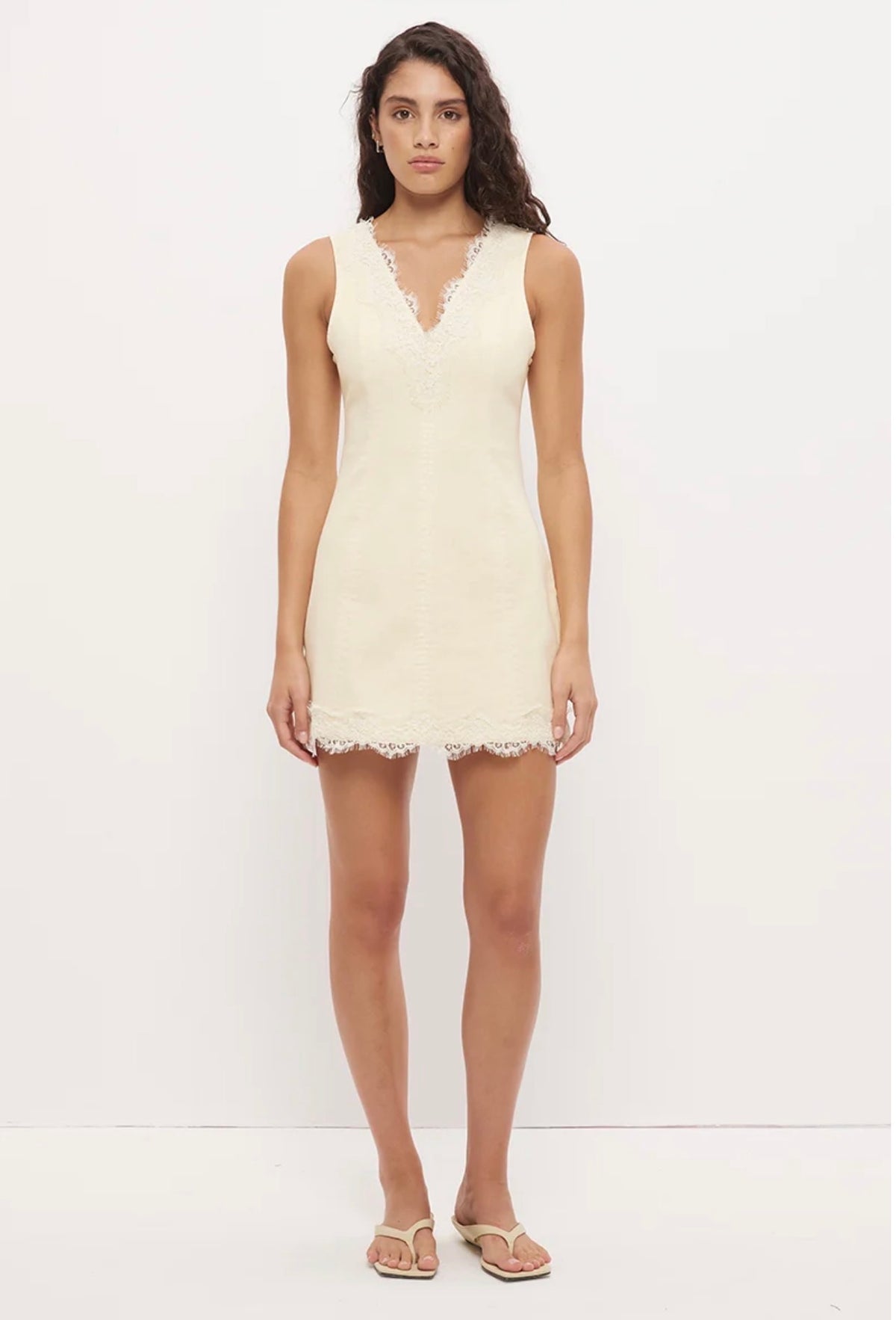 LACE DENIM MINI DRESS
