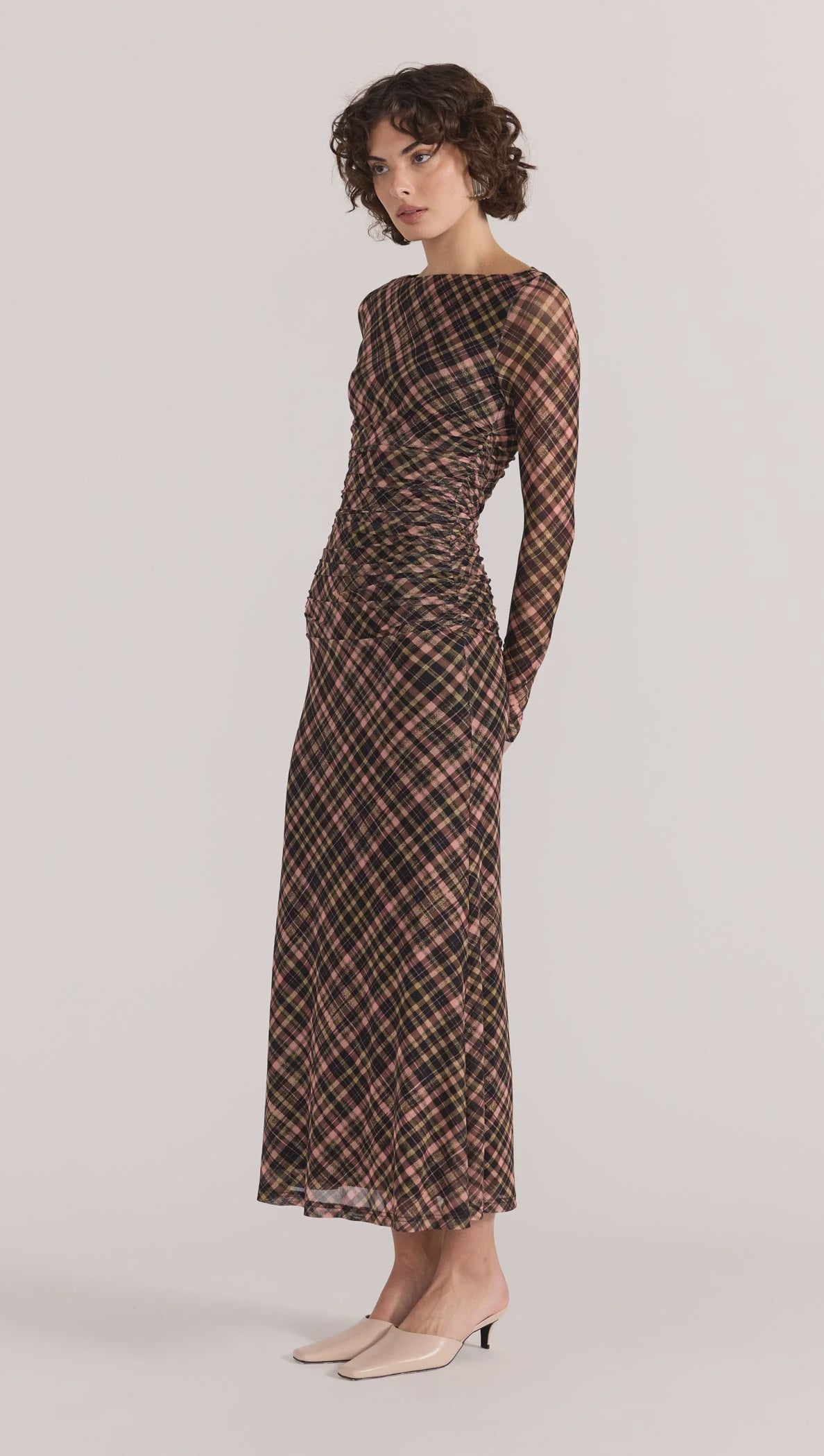 REIGN MESH MIDI DRESS - CHECK