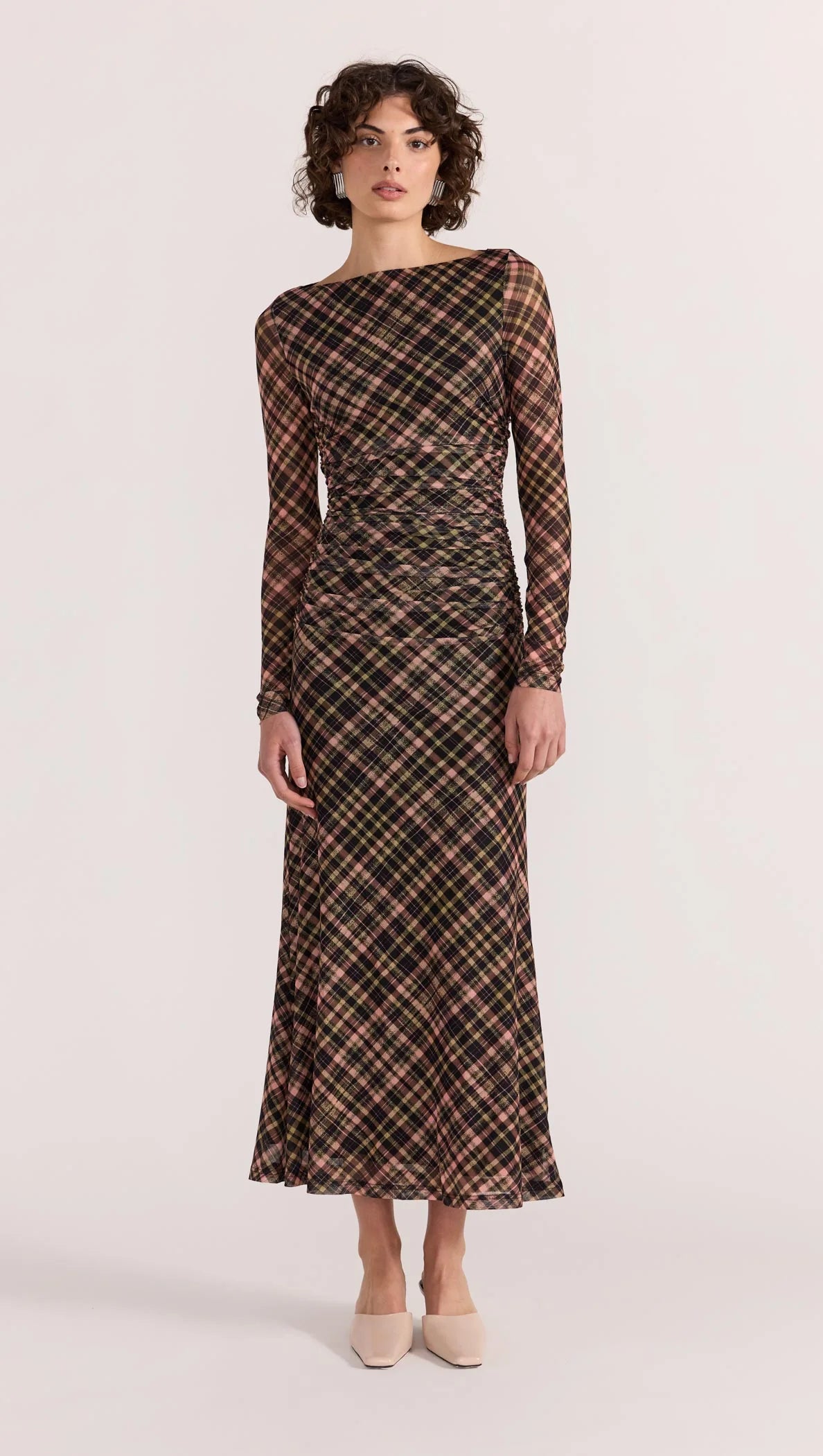 REIGN MESH MIDI DRESS - CHECK