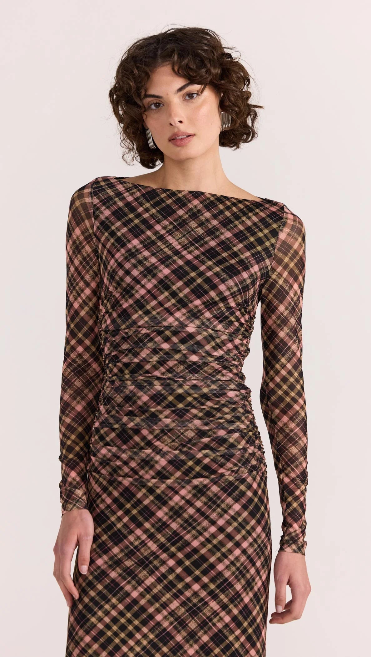 REIGN MESH MIDI DRESS - CHECK
