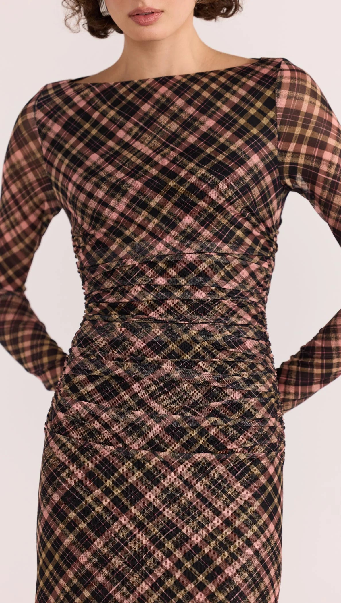 REIGN MESH MIDI DRESS - CHECK