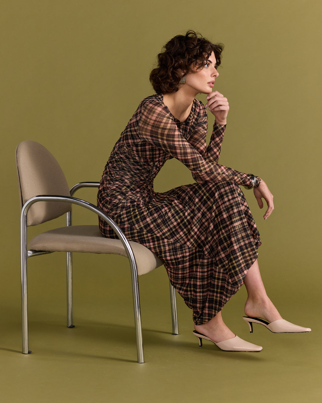 REIGN MESH MIDI DRESS - CHECK