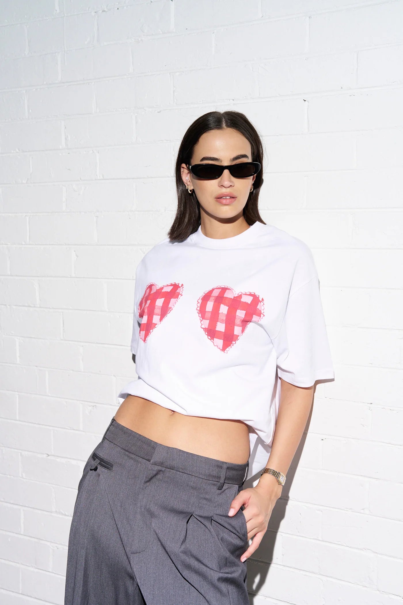 GINGHAM HEARTS TEE