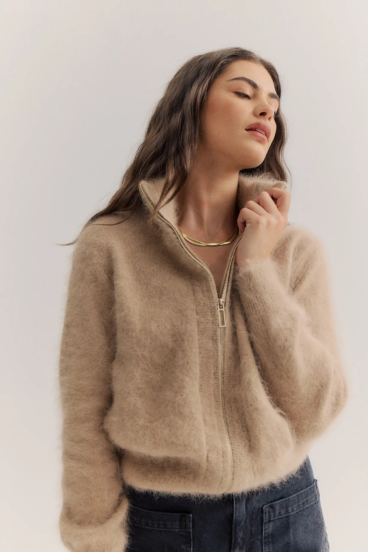 FELIX ZIP UP CARDIGAN CASHMERE