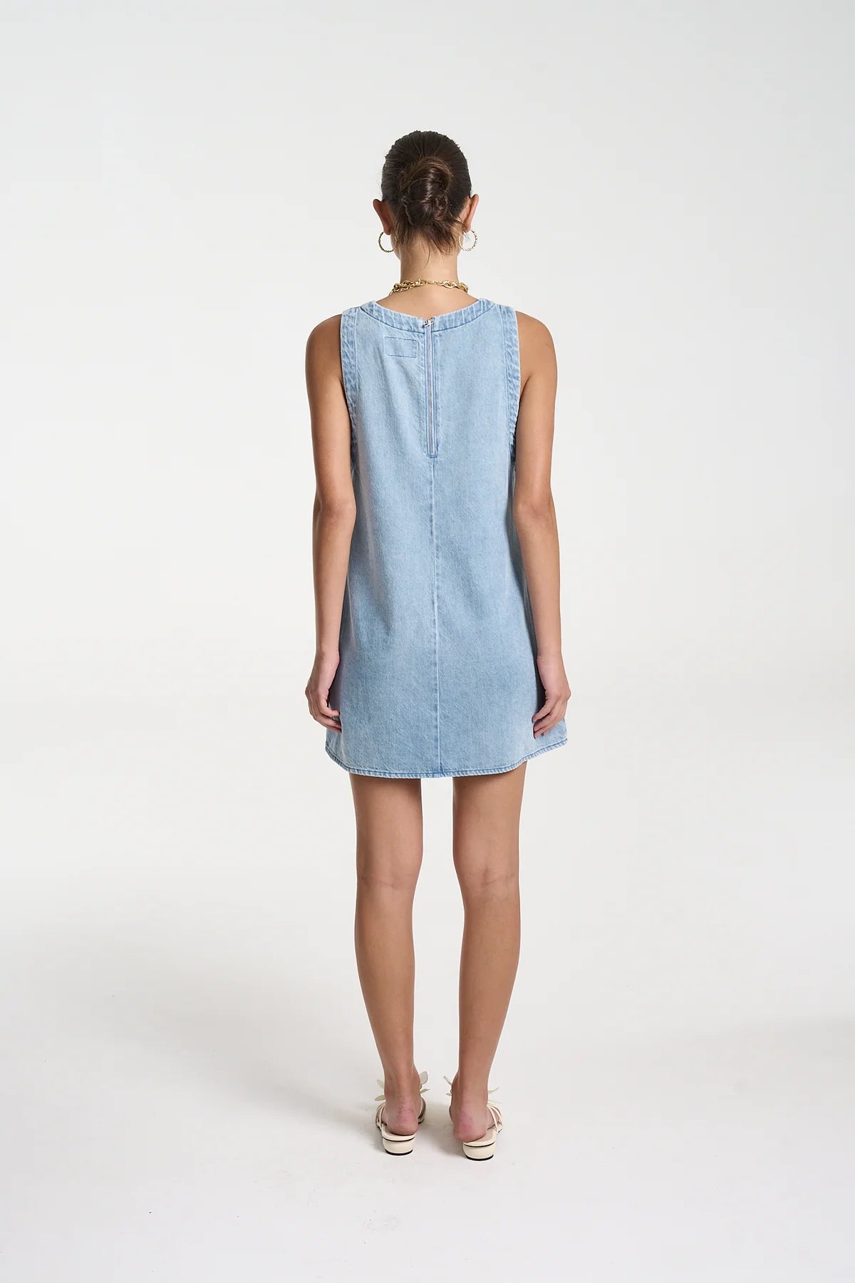 DENIM V NECK SHIFT DRESS