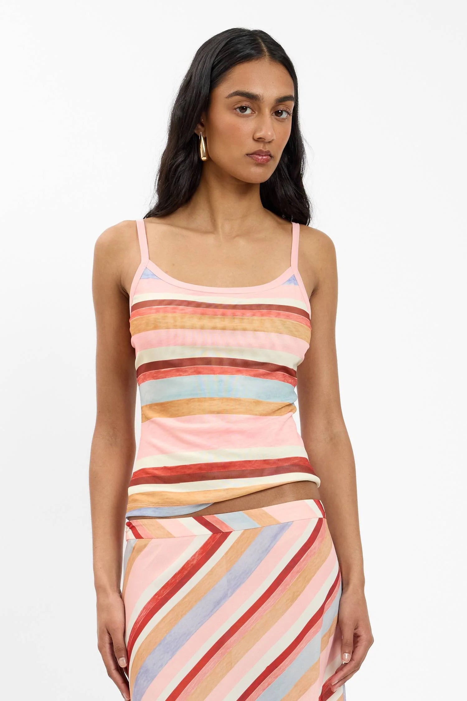 BLUSH STRIPE FRILL MIDI SKIRT
