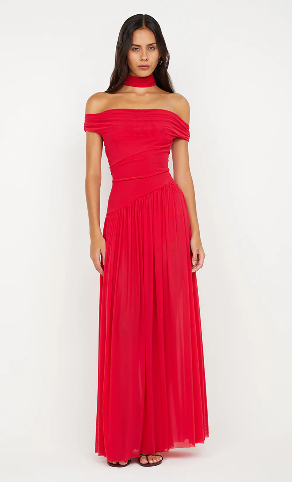 STRAWBERRY DEIJA OFF SHOULDER MAXI DRESS