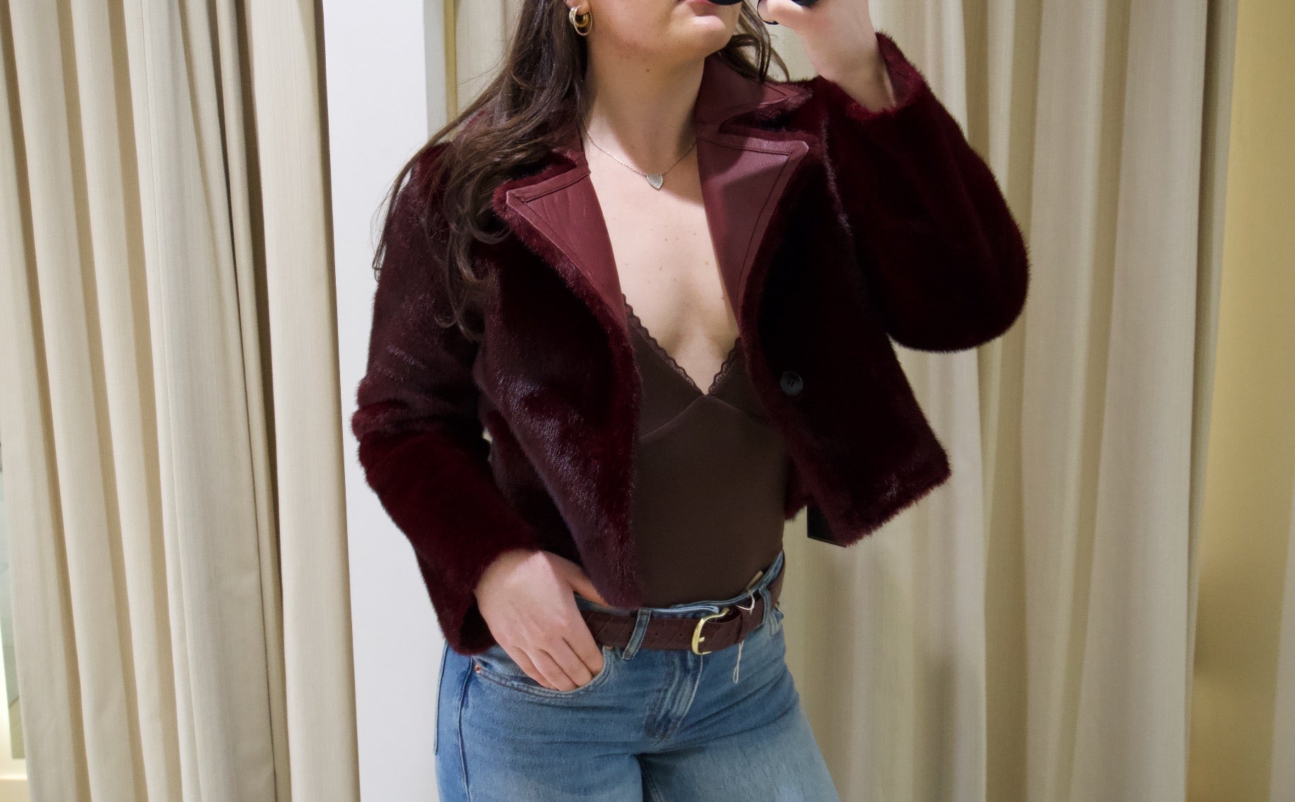 FAUX FUR CROPPED SHEARLING - WINE