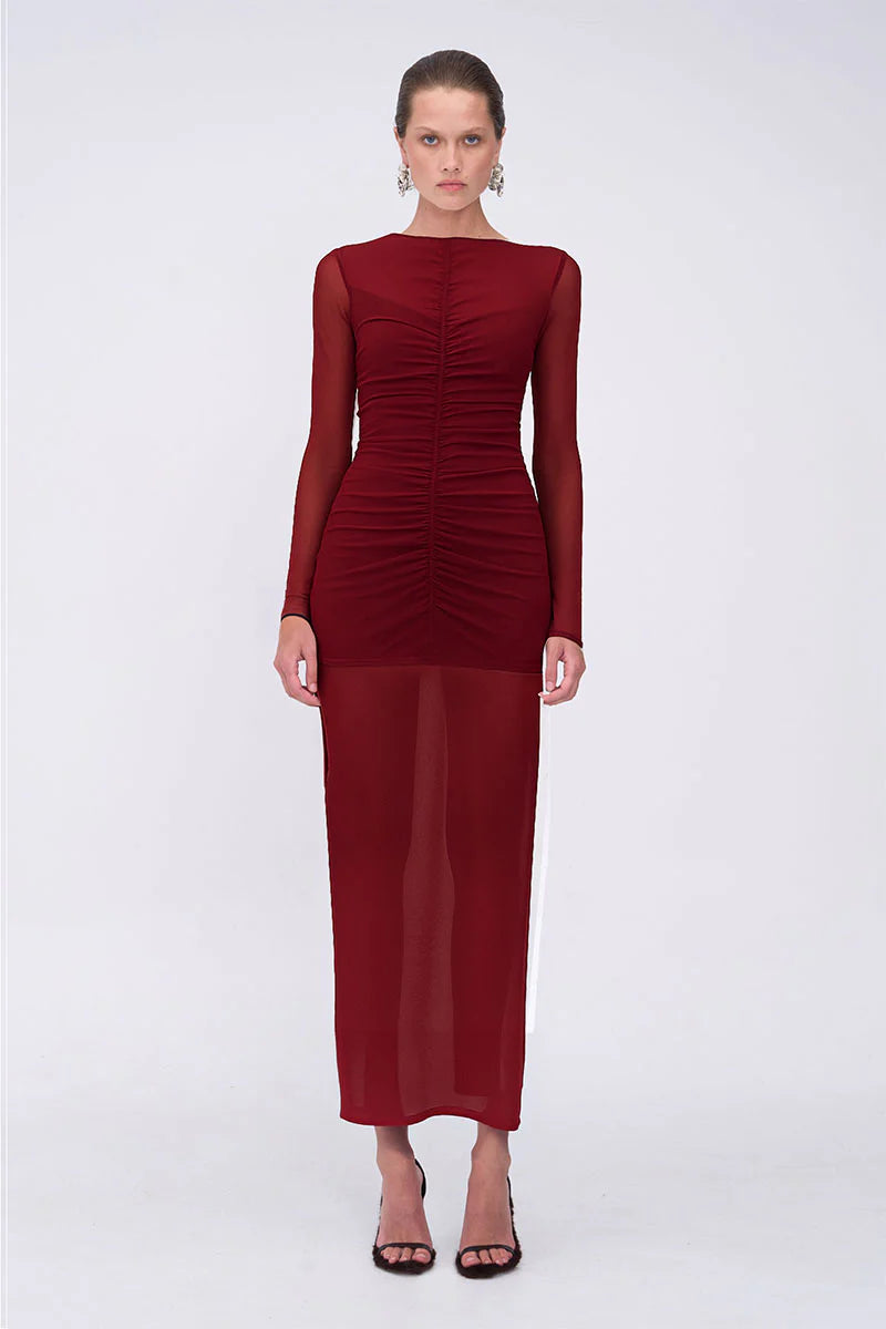 CHRISTY MESH RUCHED LS TOP