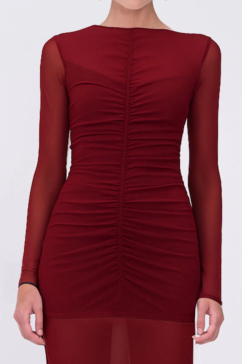 CHRISTY MESH RUCHED LS TOP