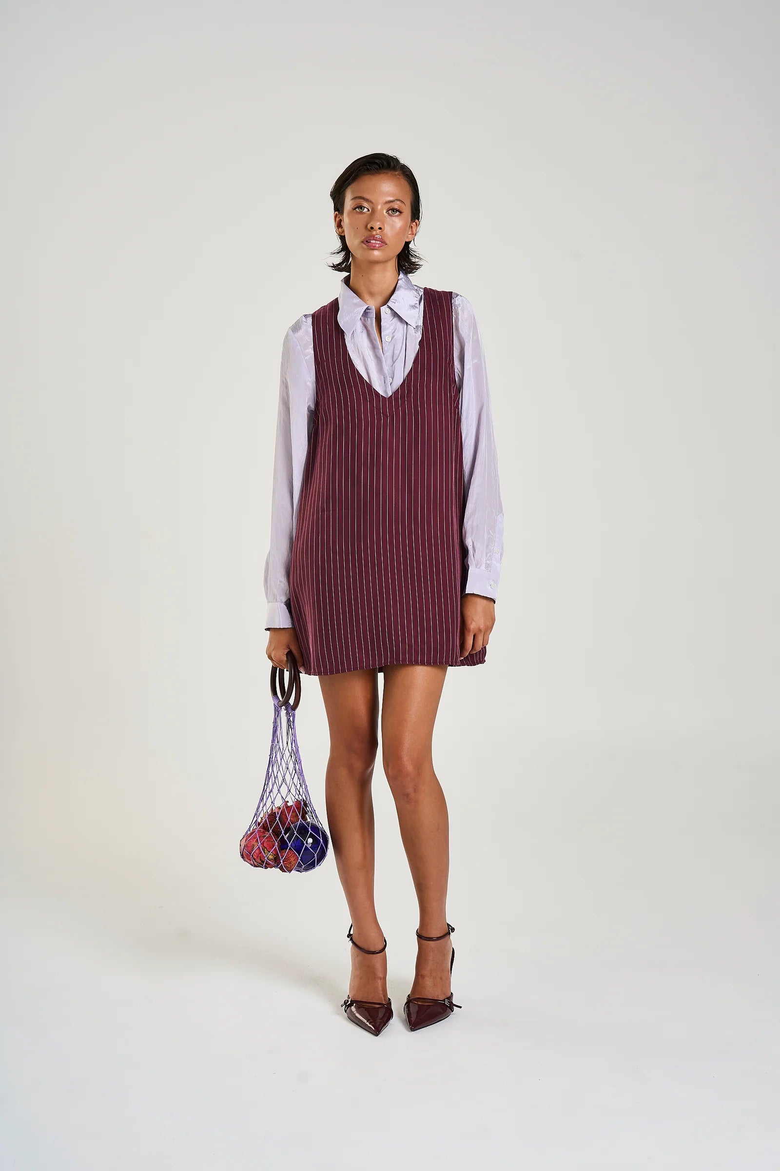 V-NECK SHIFT DRESS KINA PINSTRIPE