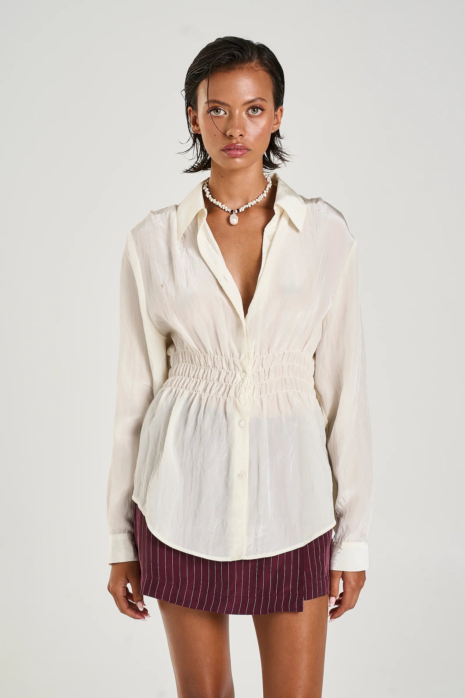 SHIRRED LS SHIRT