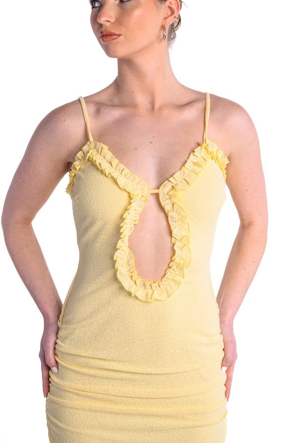 YELLOW KEYHOLE MINI DRESS