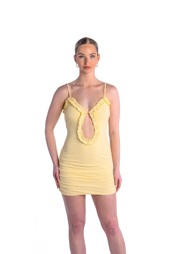 YELLOW KEYHOLE MINI DRESS