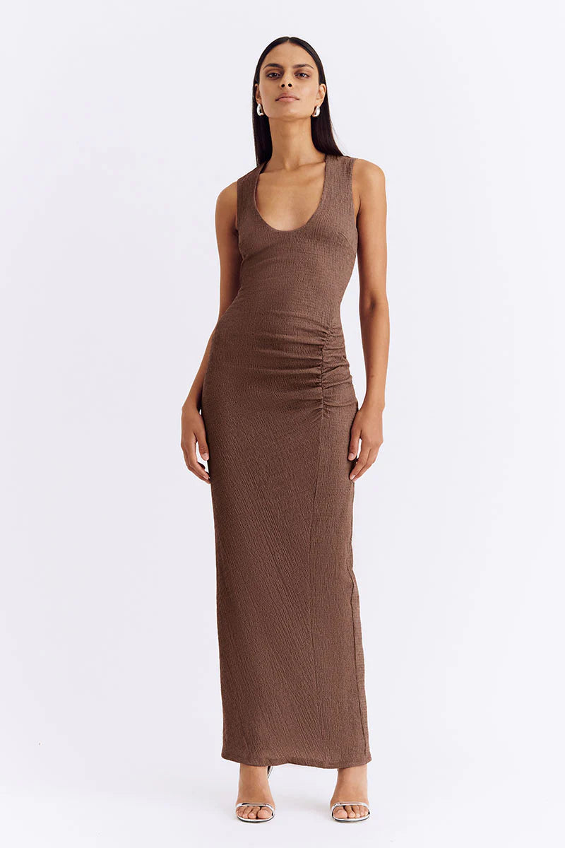 JACQUI SCOOP NECK MAXI DRESS - MOCHA