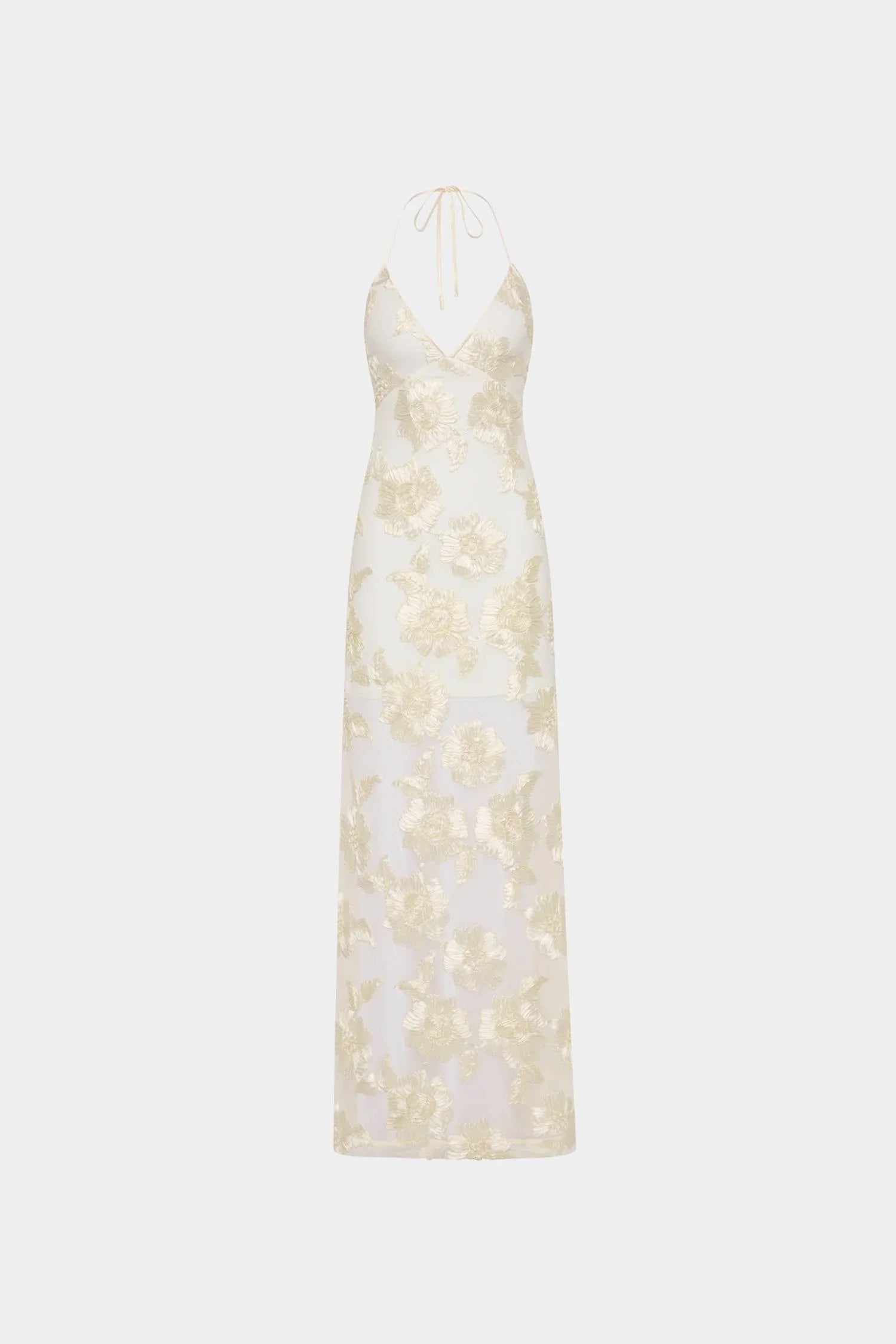 EMBELLISHED HALTER MAXI DRESS