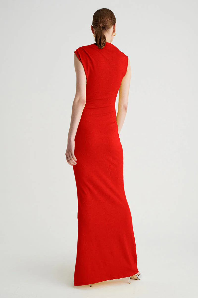 JACQUI ROUCHED MIDI DRESS - RED