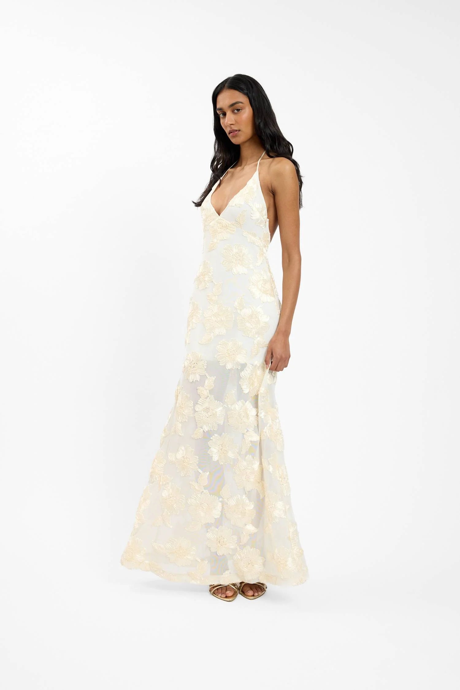 EMBELLISHED HALTER MAXI DRESS