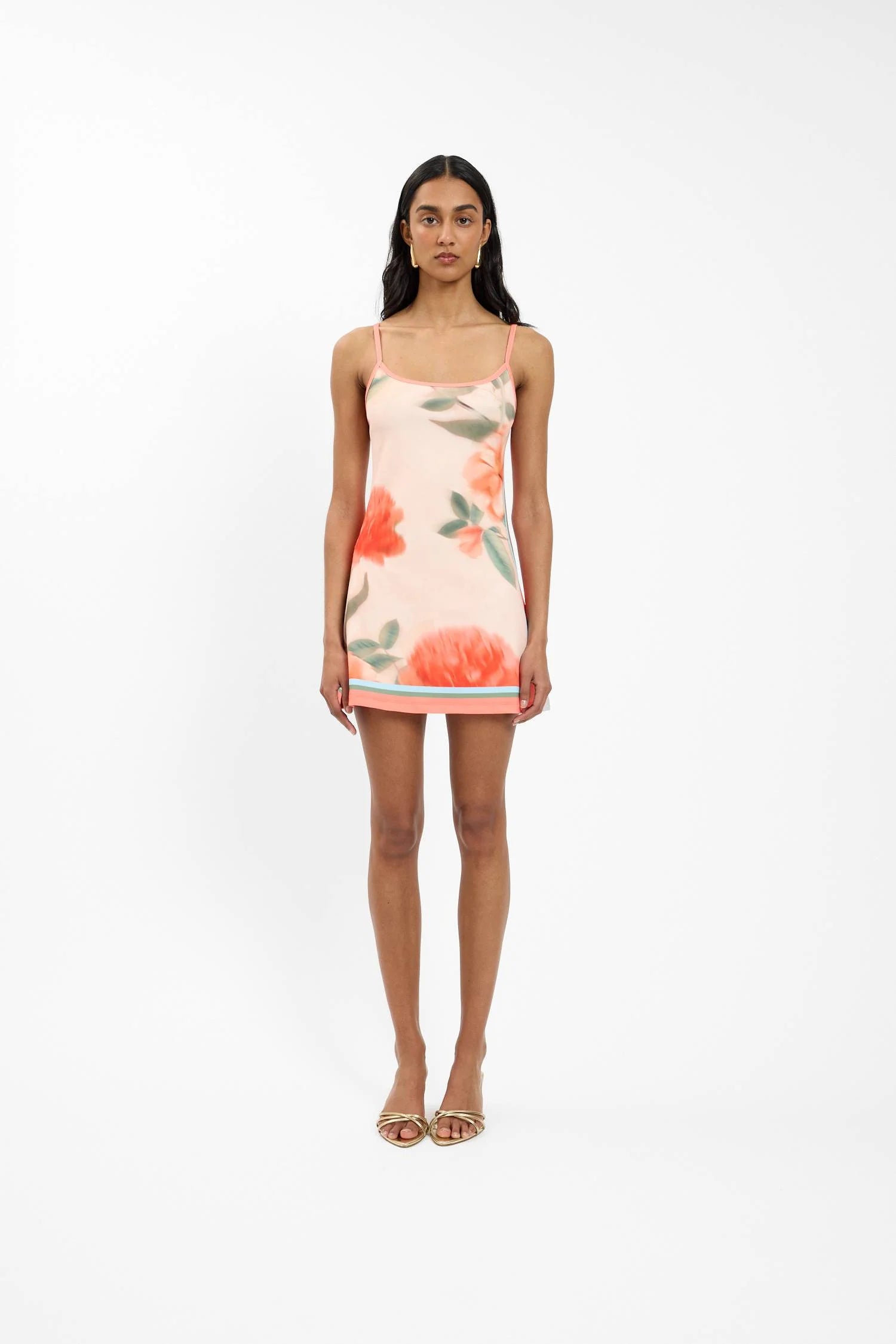 PEACH FLORAL FITTED MINI DRESS