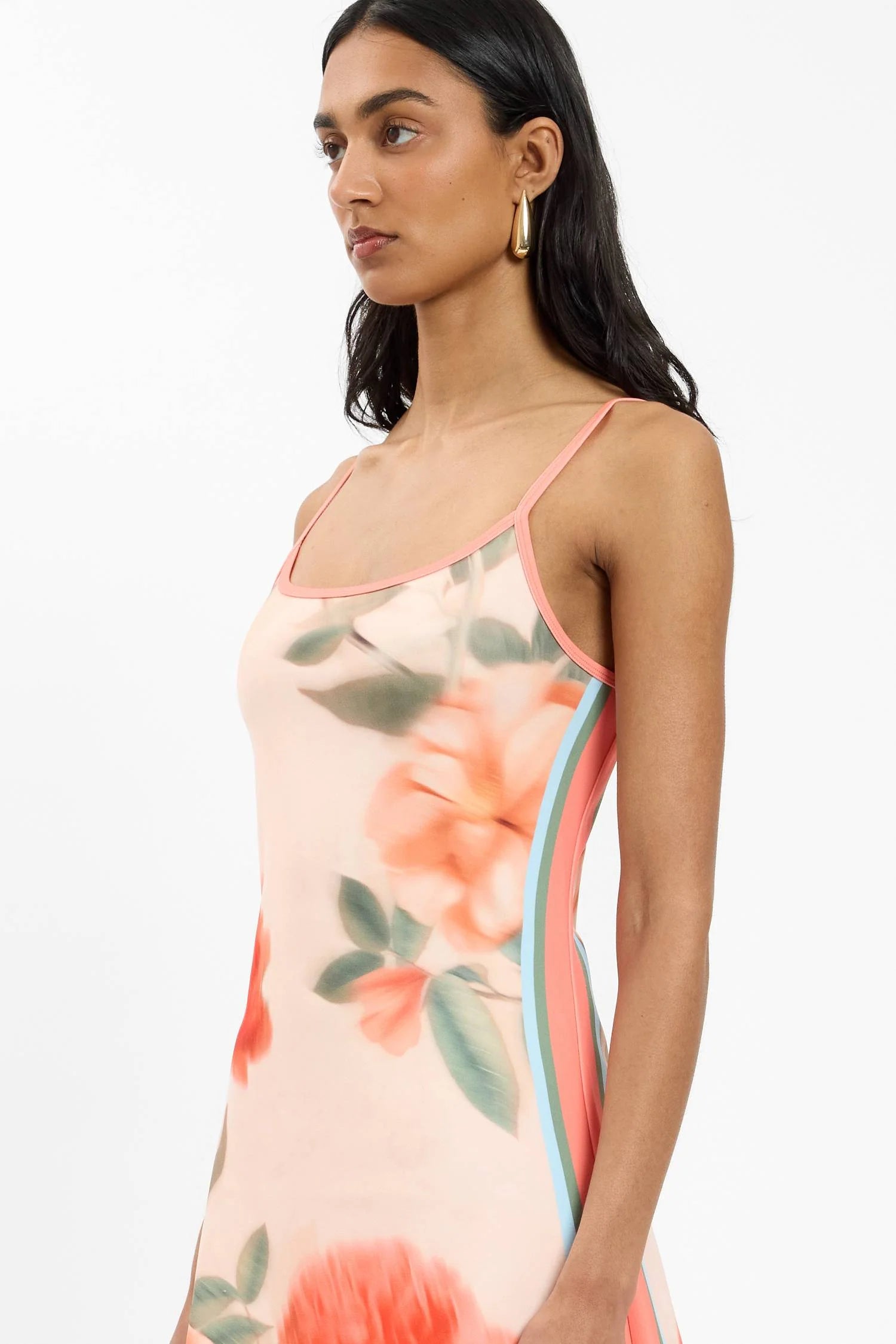 PEACH FLORAL FITTED MINI DRESS