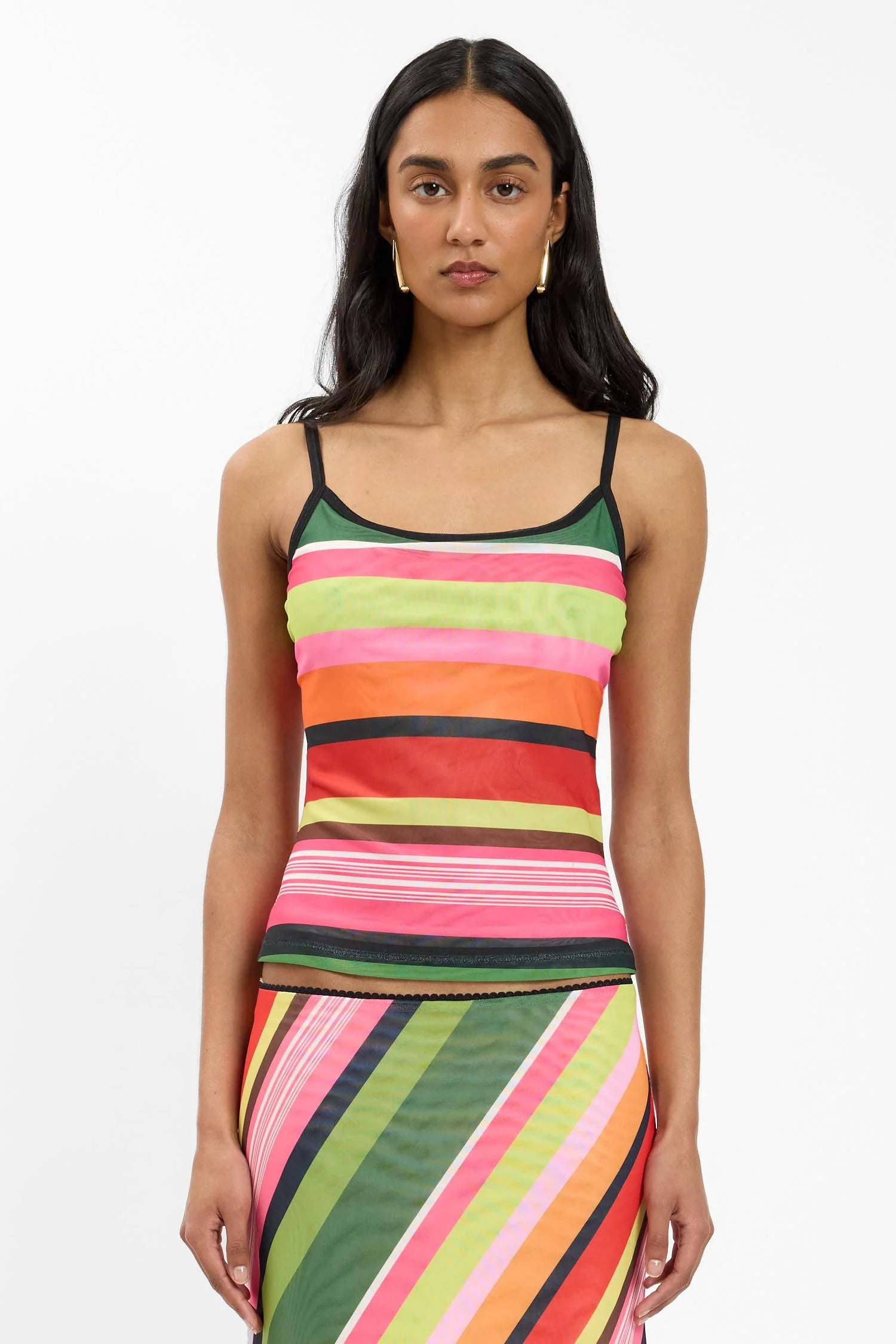 EMERALD STRIPE MESH CAMISOLE