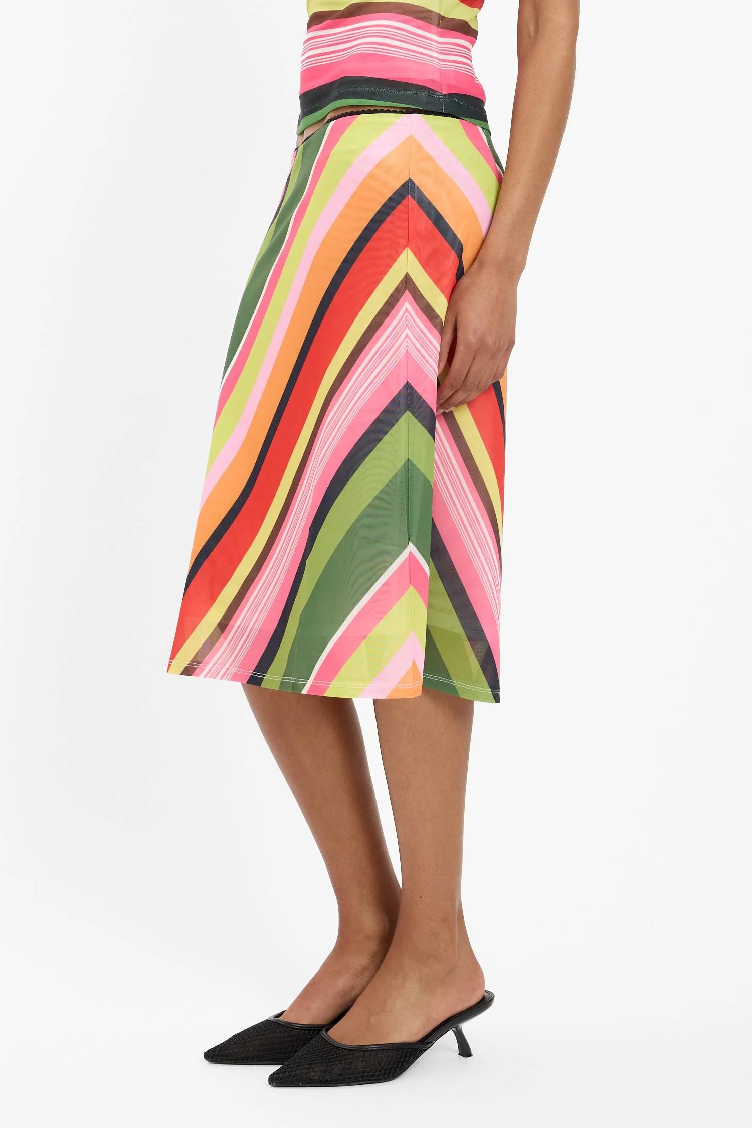 EMERALD STRIPE MESH MIDI SKIRT
