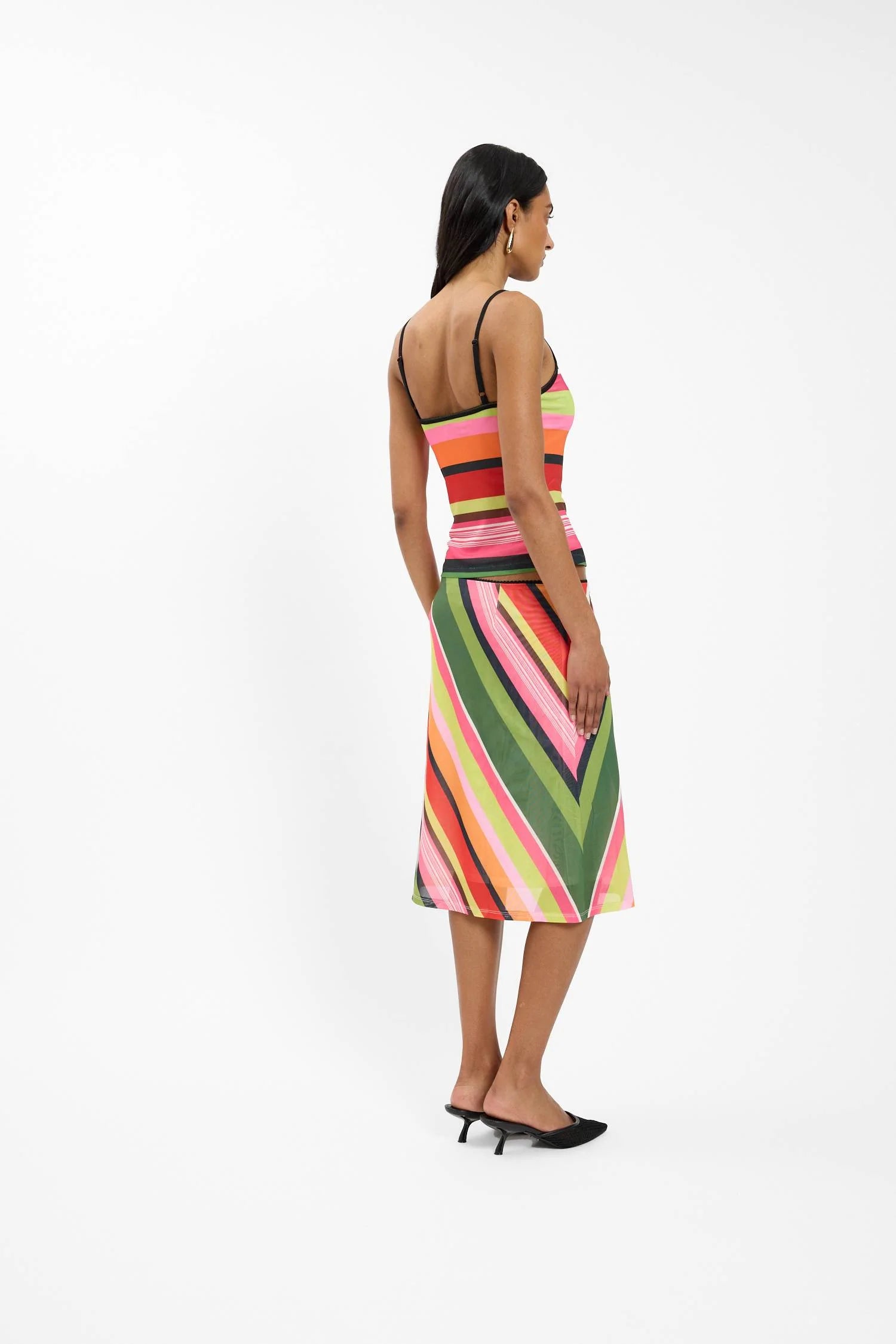 EMERALD STRIPE MESH MIDI SKIRT
