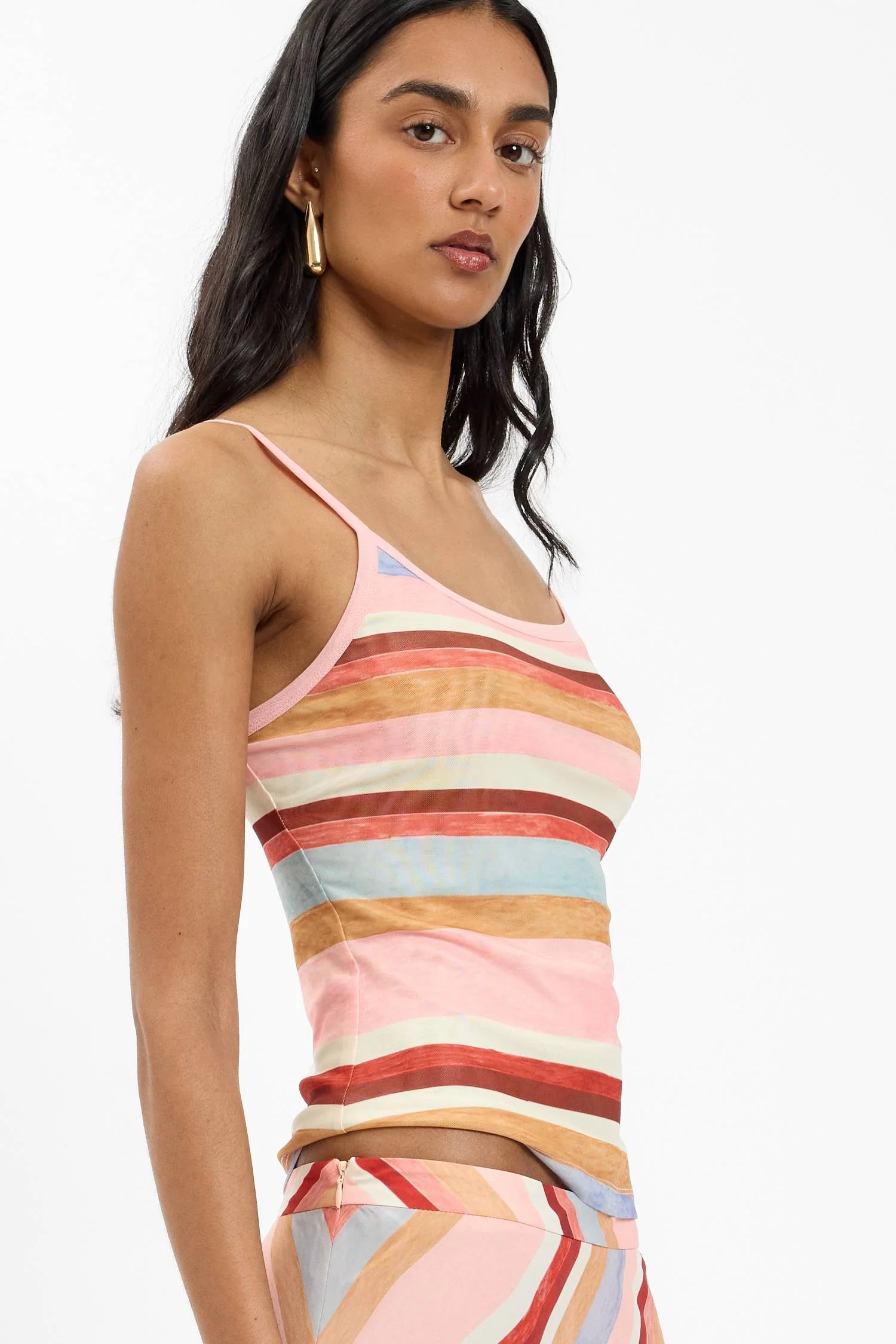 BLUSH STRIPE MESH CAMISOLE