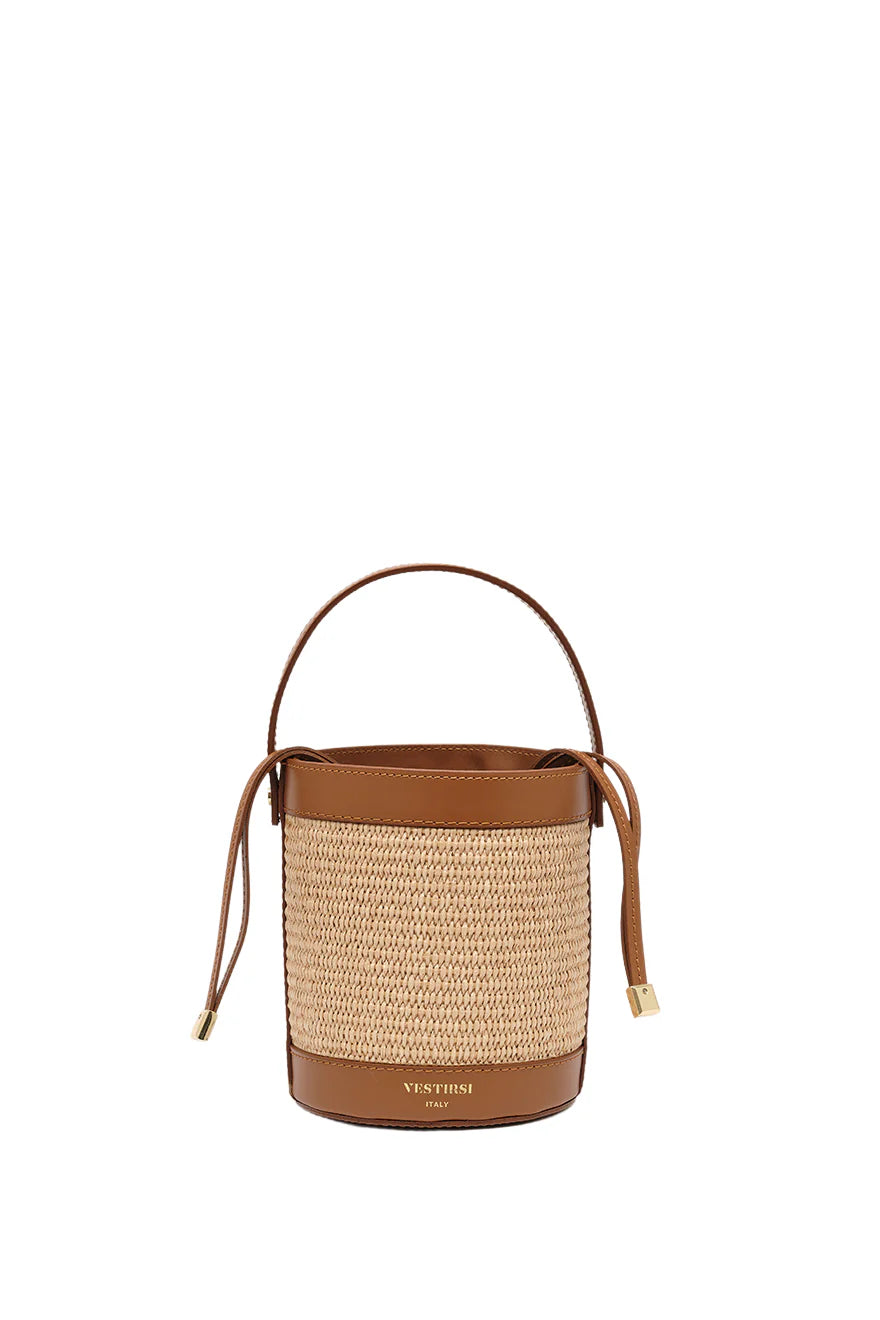 BRITTANY RAFFIA BUCKET BAG TAN