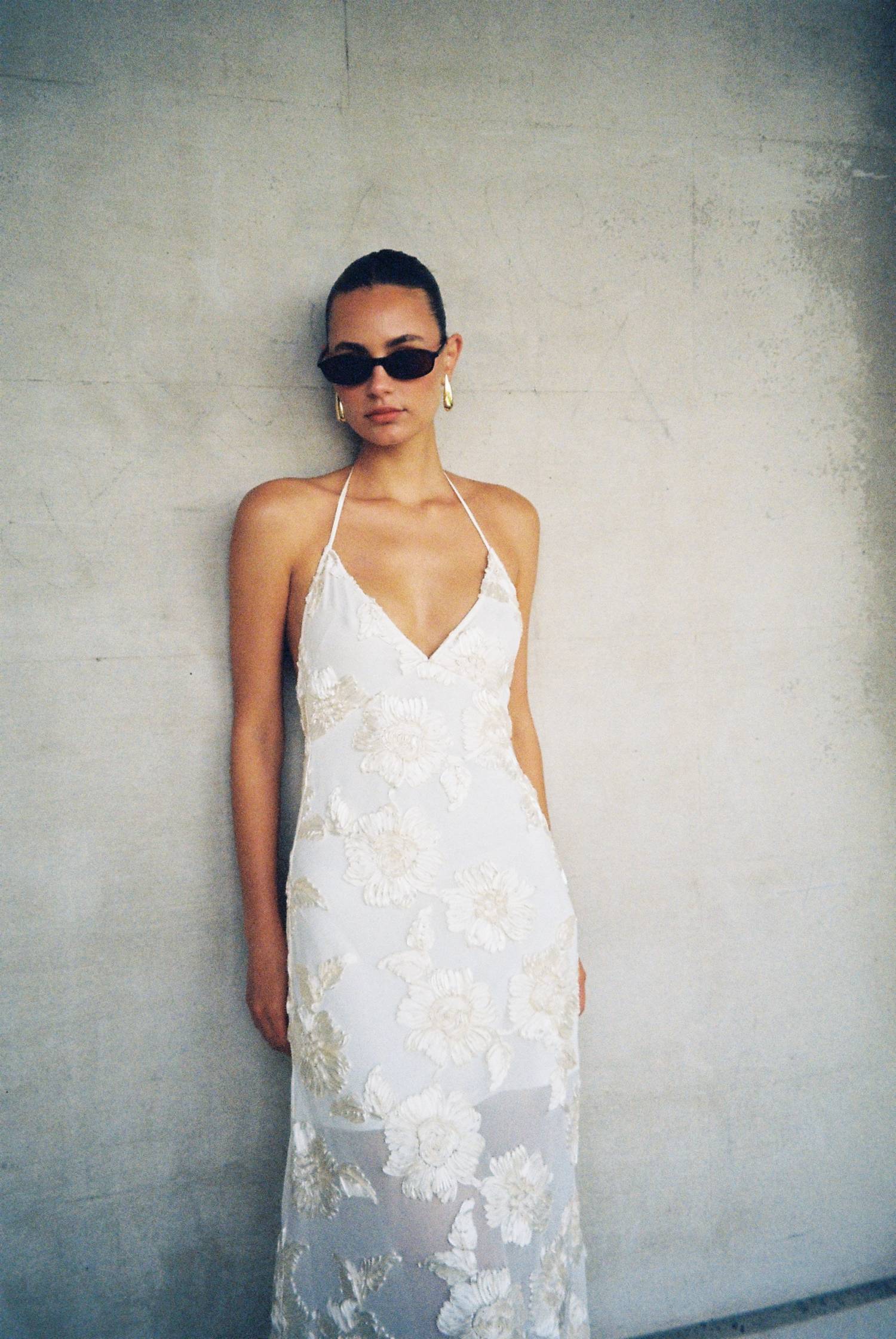 EMBELLISHED HALTER MAXI DRESS