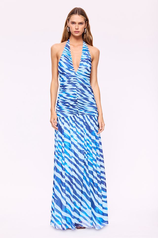 ALEKS ZEBRA HALTER MAXI DRESS