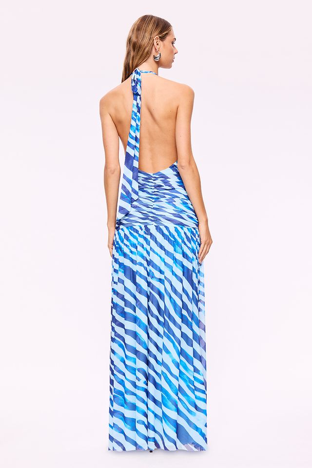 ALEKS ZEBRA HALTER MAXI DRESS