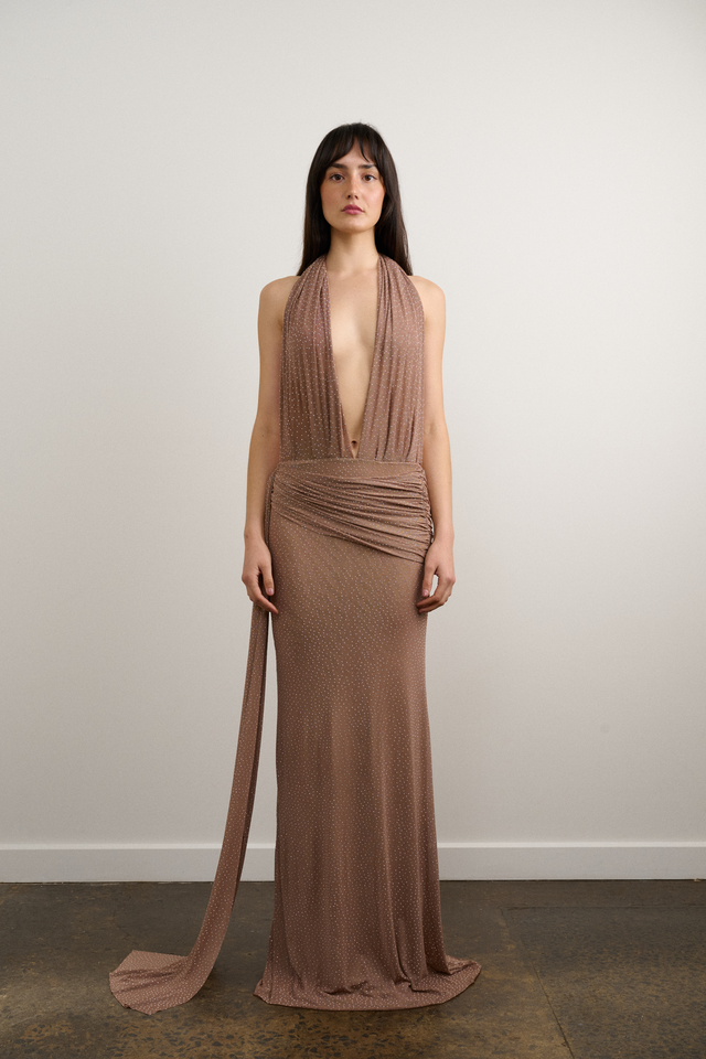 NATALIE DRESS - TOFFEE RHINESTONE