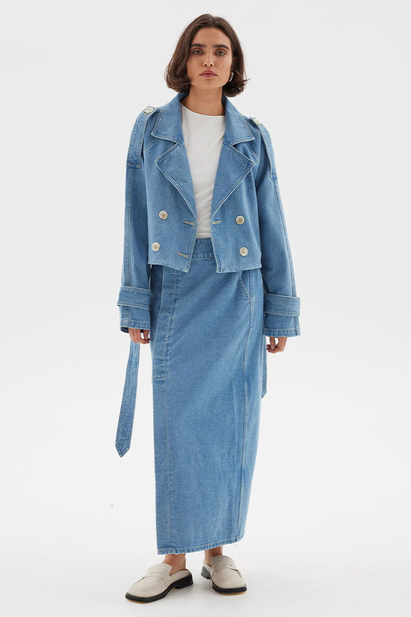 THEORY CROP DENIM TRENCH