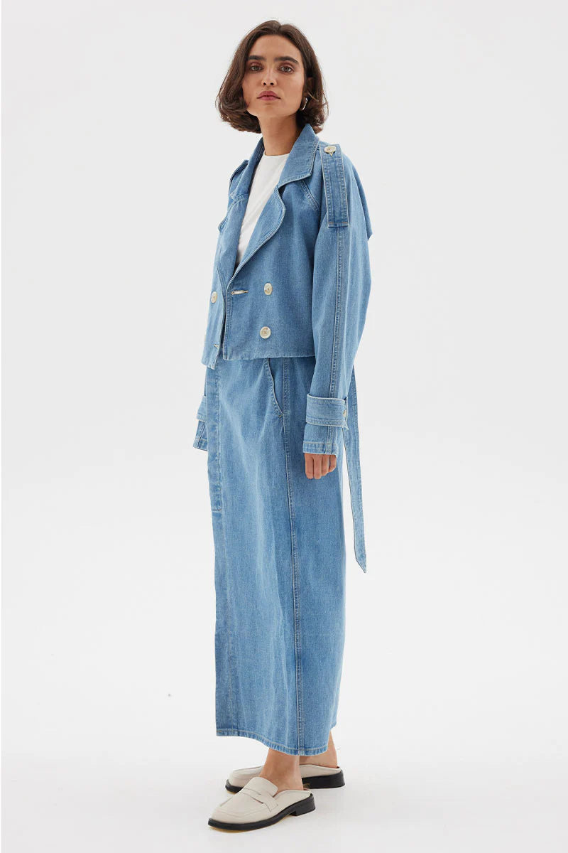 THEORY CROP DENIM TRENCH