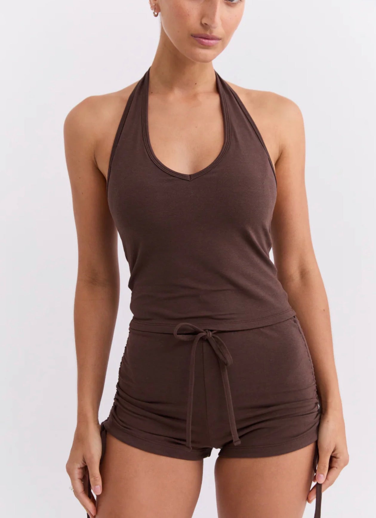 HALTER BODICE  TOP - DARK BROWN